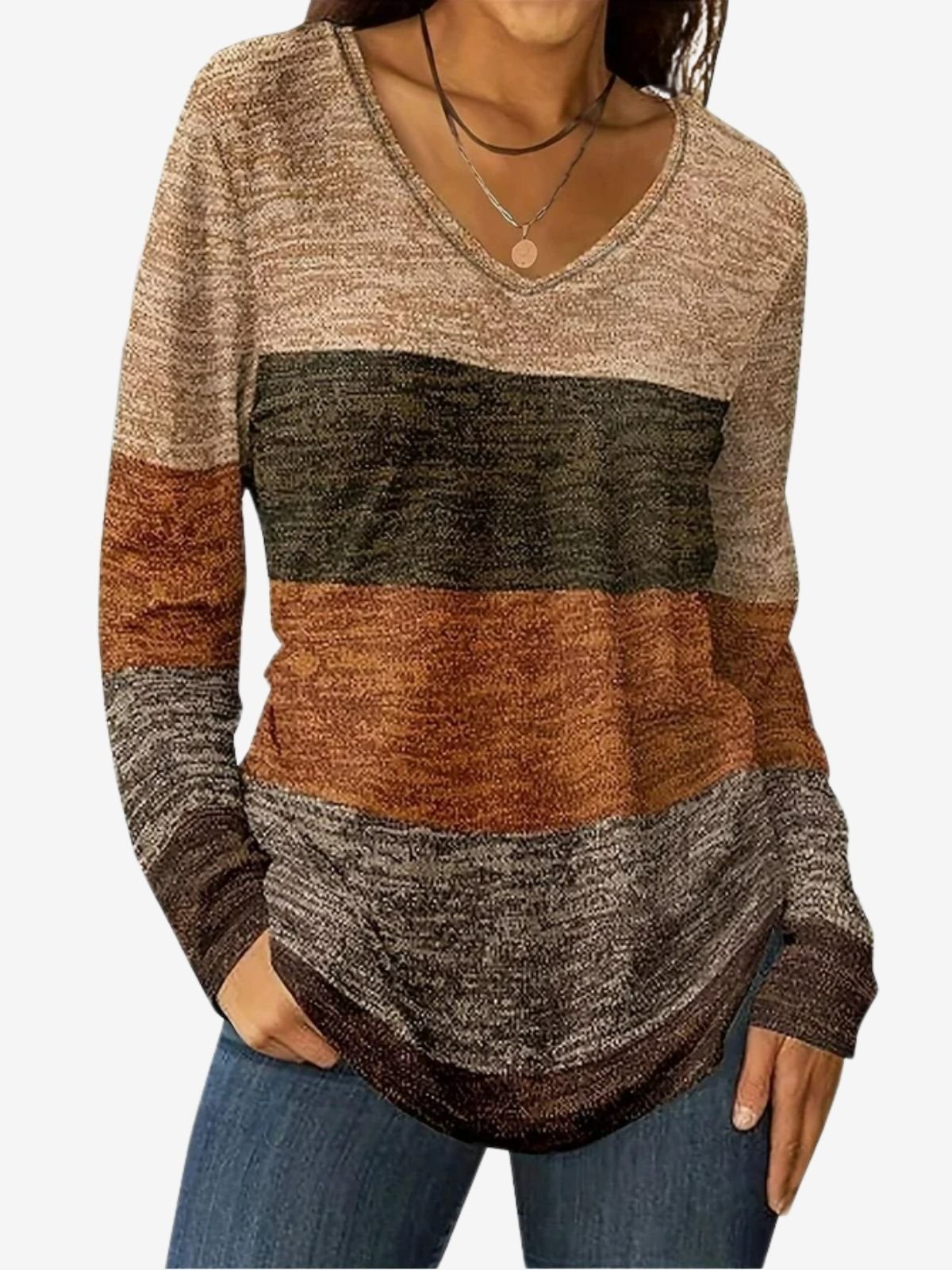 Women's Long Sleeve Blouse Spring/Fall Color Block Printing V Neck Holiday Going Out Casual Top