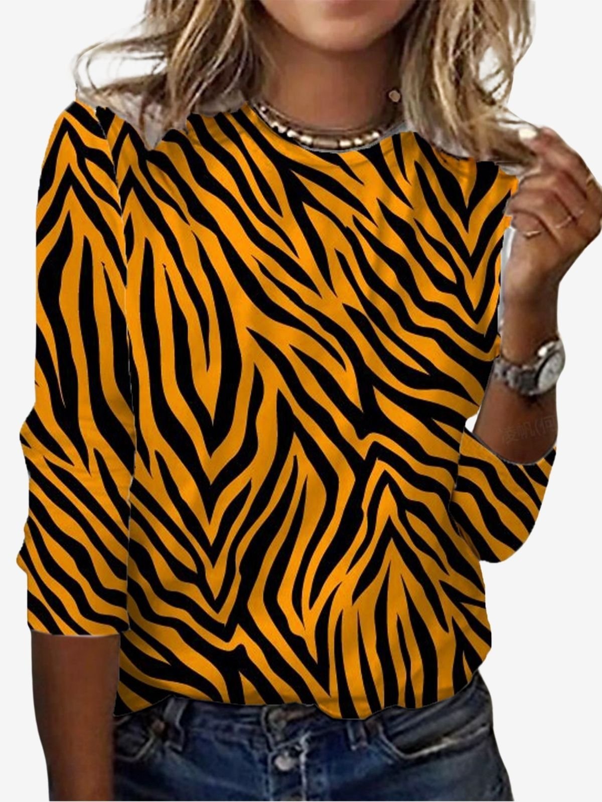 Women's Long Sleeve Tee T-shirt Spring/Fall Zebra Jersey Crew Neck Daily Going Out Casual Top