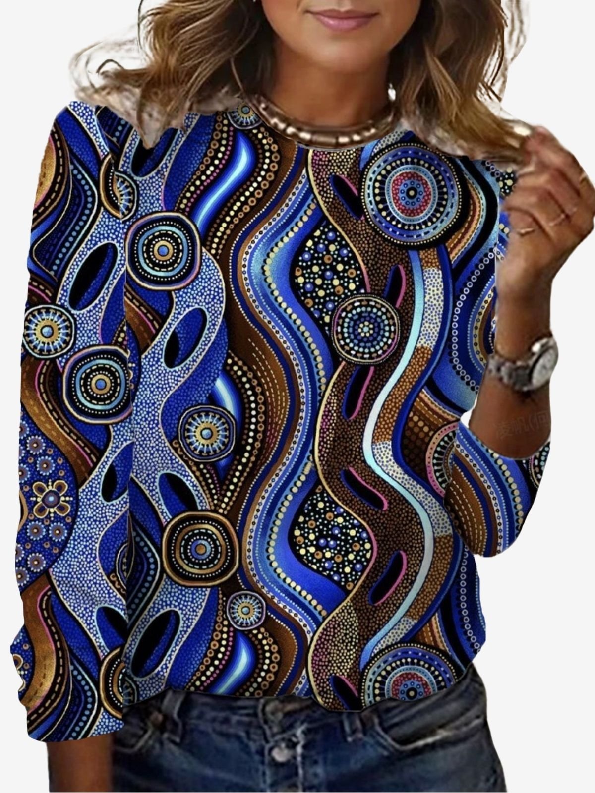 Women's Long Sleeve Tee T-shirt Spring/Fall Ethnic Jersey Crew Neck Daily Going Out Casual Top