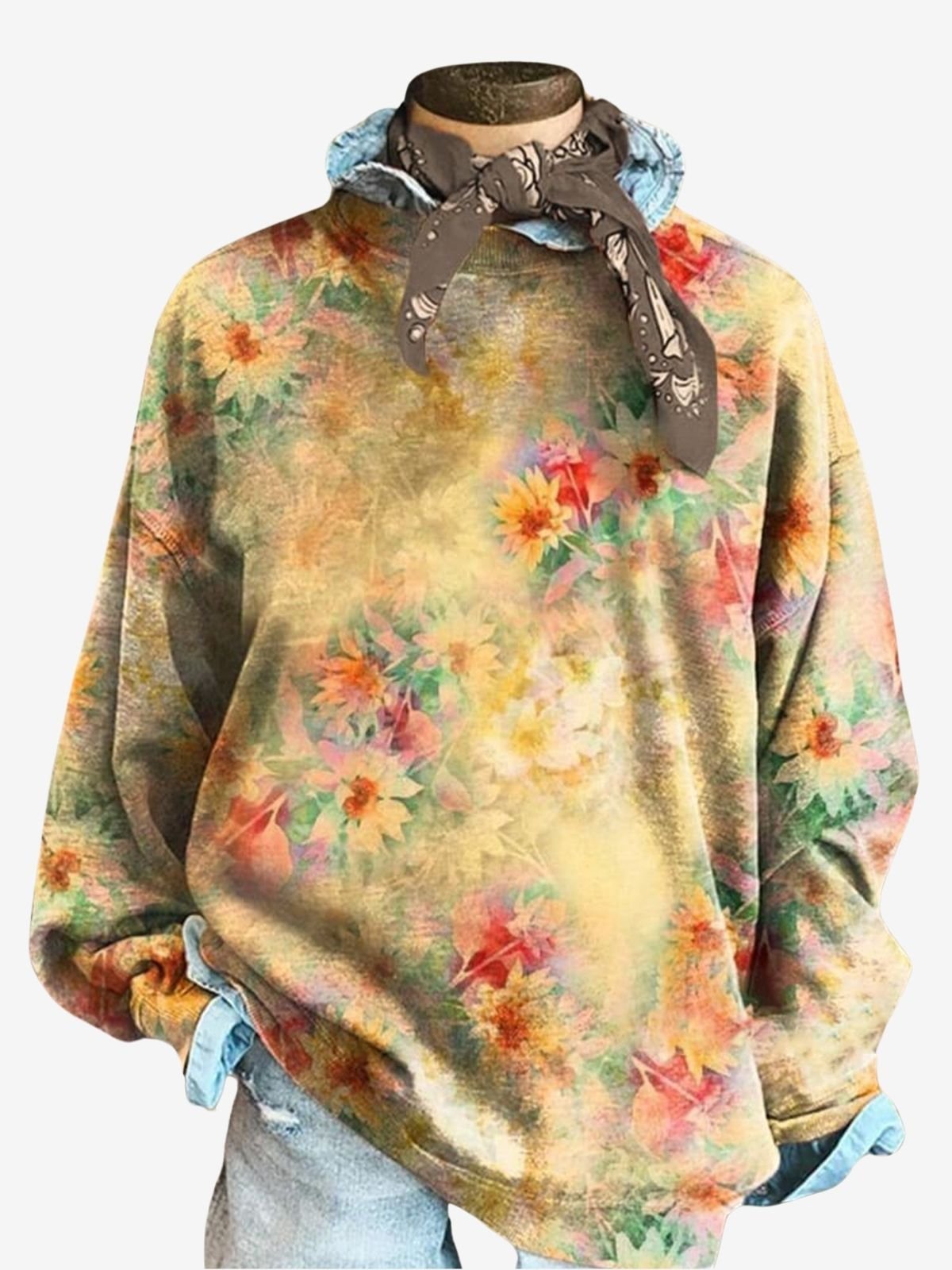 Women's Crew Neck Floral Casual Spring/Fall Long Sleeve Sweatshirt