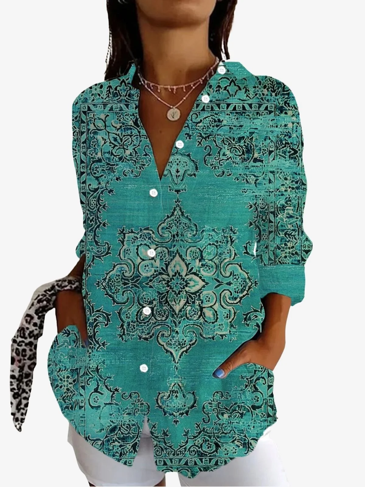 Women's Long Sleeve Shirt Spring/Fall Ethnic Shirt Collar Vacation Going Out Casual Top