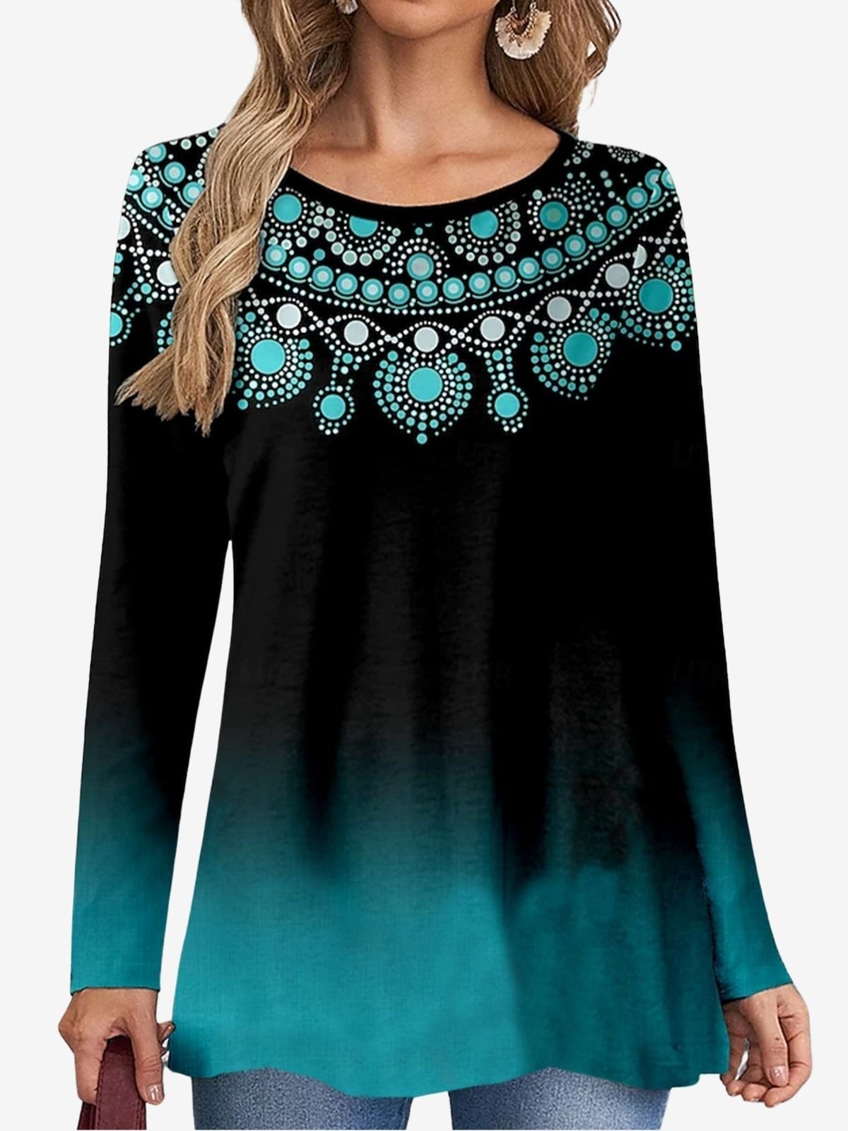 Women's Long Sleeve Tee T-shirt Spring/Fall Ethnic Jersey Crew Neck Holiday Going Out Casual Top