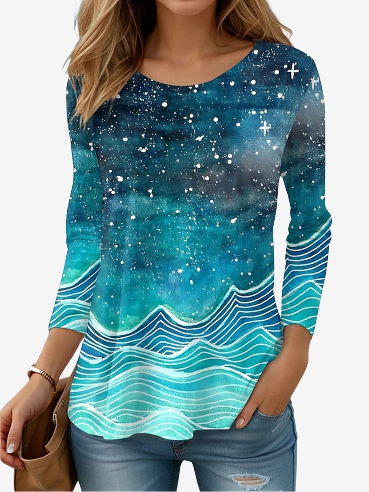 Women's Long Sleeve Tee T-shirt Spring/Fall Abstract Printing Jersey Crew Neck Daily Going Out Casual Top