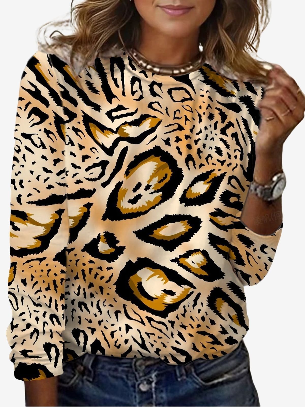 Women's Long Sleeve Tee T-shirt Spring/Fall Leopard Jersey Crew Neck Daily Going Out Casual Top