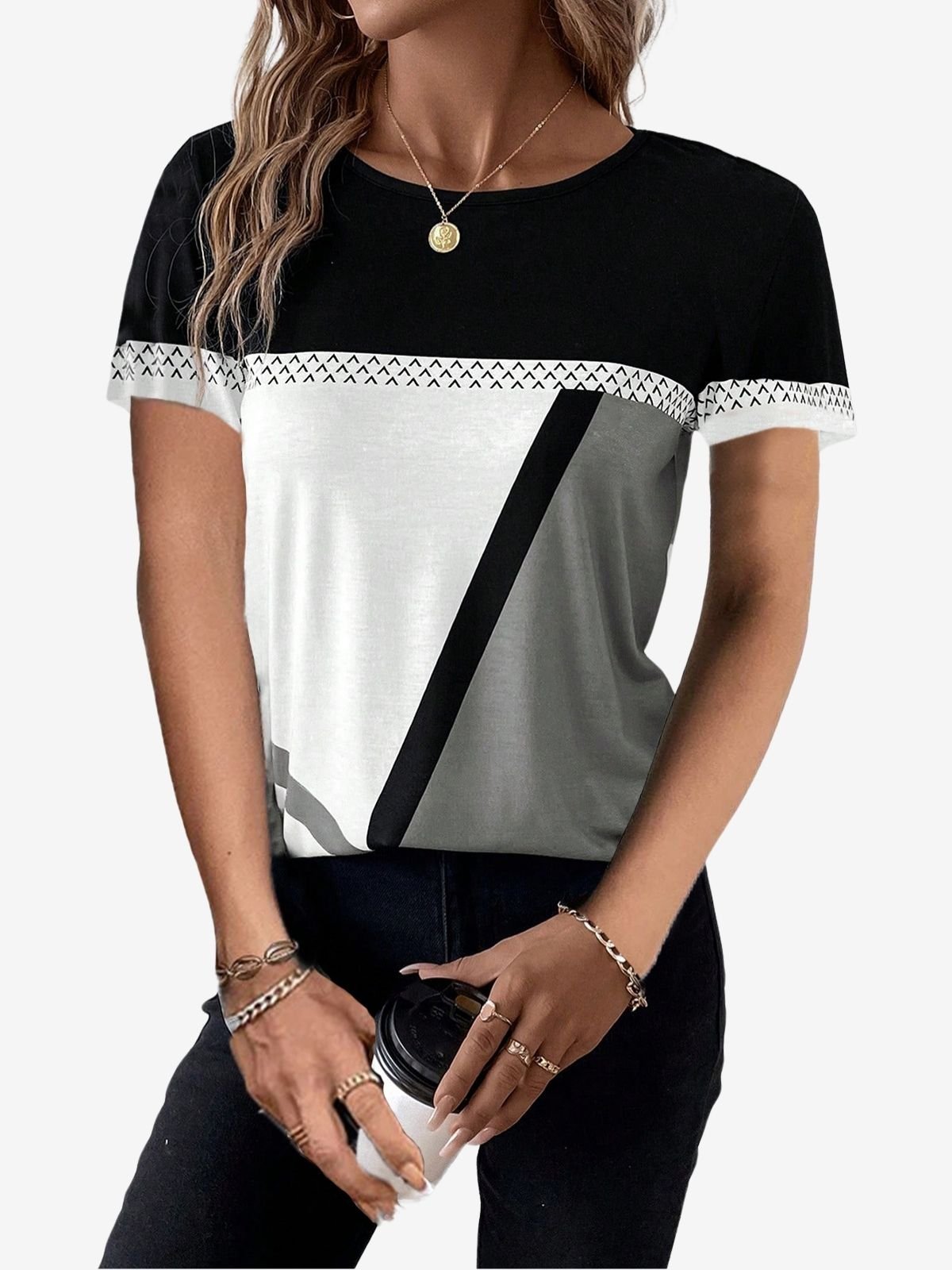 Women's Short Sleeve Tee T-shirt Summer Color Block Jersey Crew Neck Holiday Going Out Casual Top