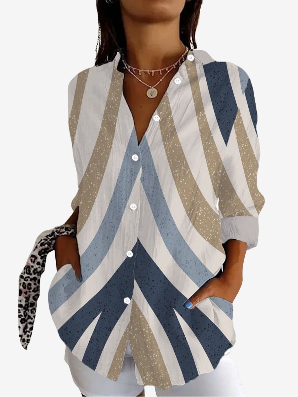 Women's Long Sleeve Shirt Spring/Fall Geometric Shirt Collar Daily Going Out Casual Top