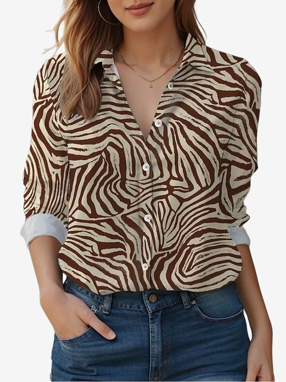 Women's Long Sleeve Shirt Spring/Fall Zebra Shirt Collar Daily Going Out Casual Top