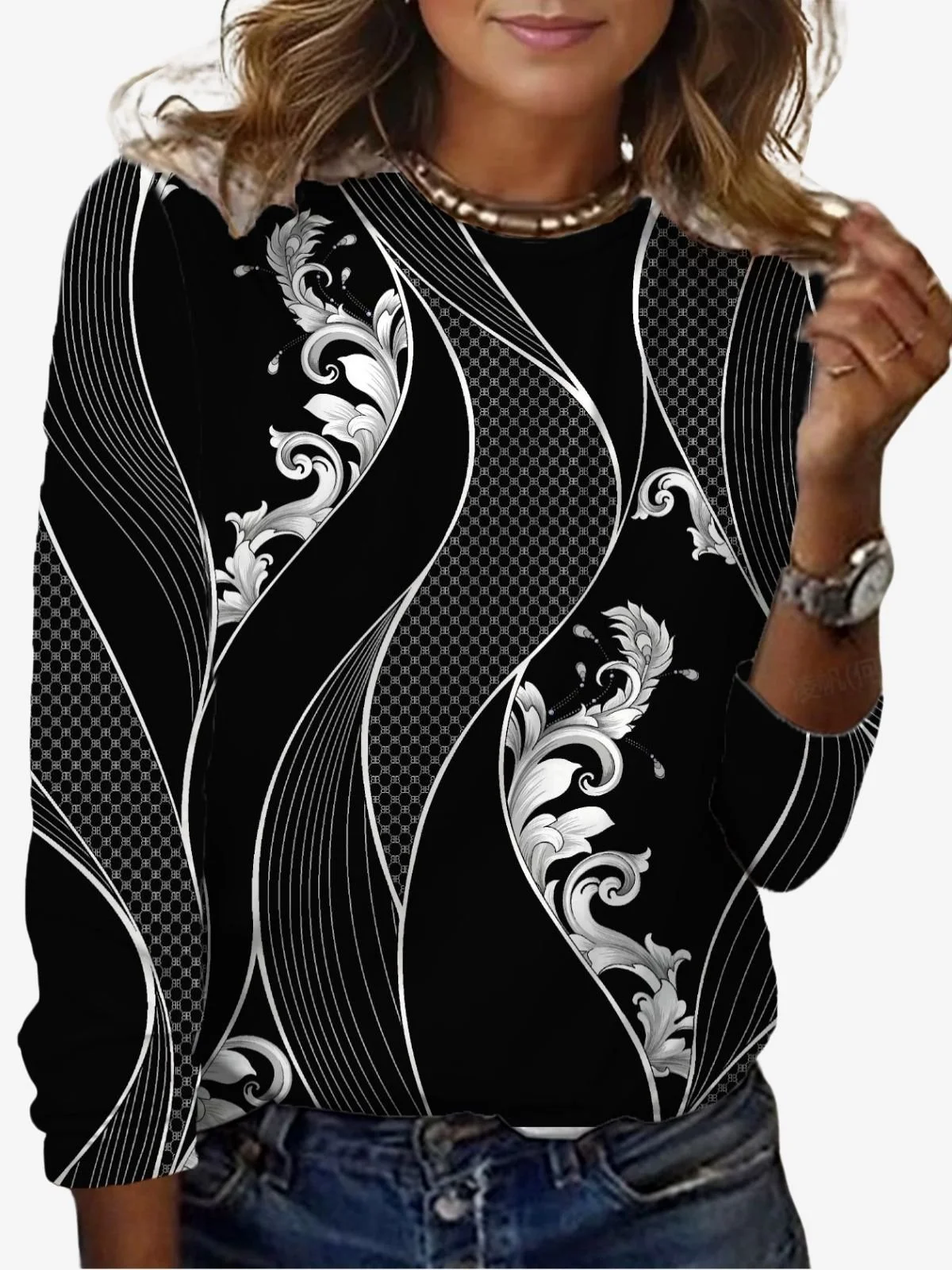 Women's Long Sleeve Tee T-shirt Spring/Fall Geometric Jersey Crew Neck Daily Going Out Casual Top