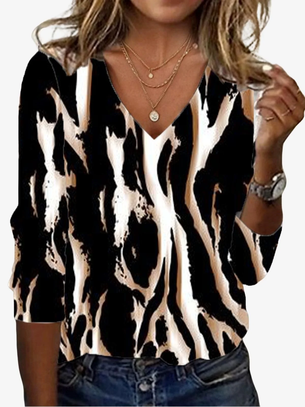 Women's Long Sleeve Tee T-shirt Spring/Fall Leopard Jersey V Neck Daily Going Out Casual Top