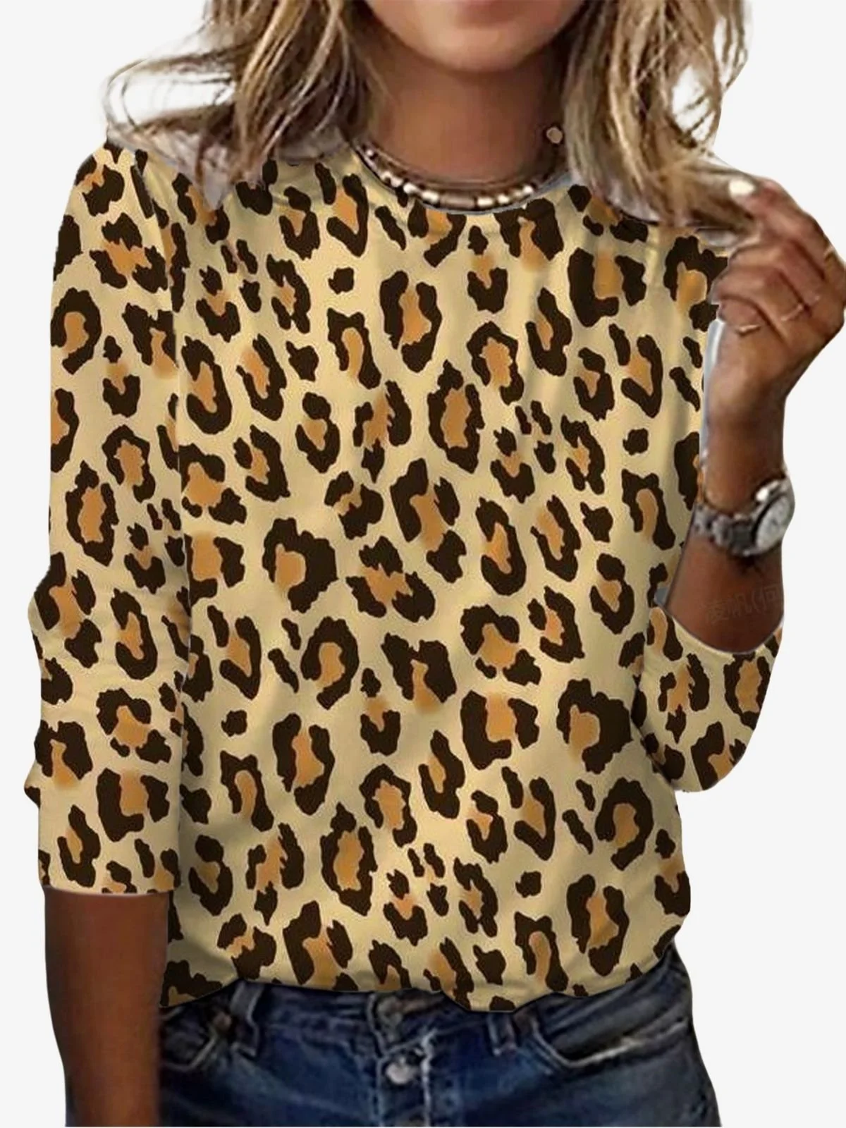 Women's Long Sleeve Tee T-shirt Spring/Fall Leopard Jersey Crew Neck Daily Going Out Casual Top