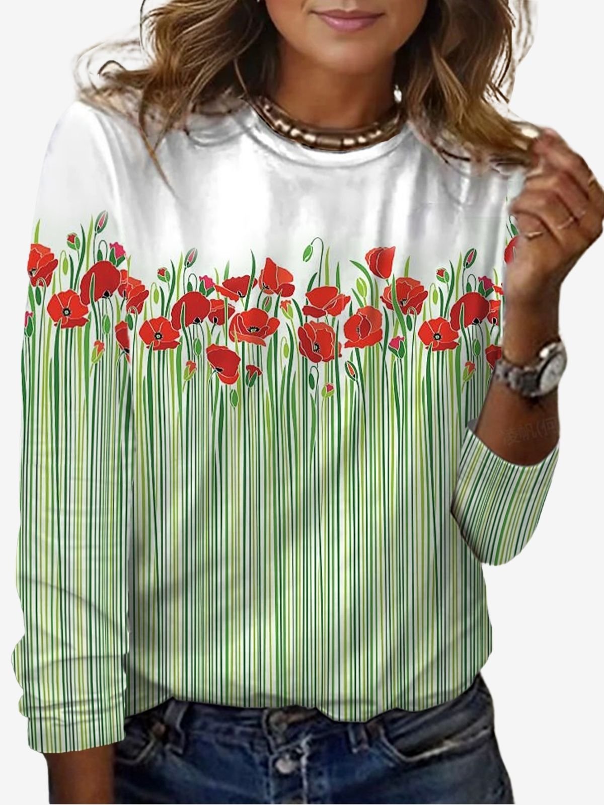 Women's Long Sleeve Tee T-shirt Spring/Fall Floral Jersey Crew Neck Daily Going Out Casual Top