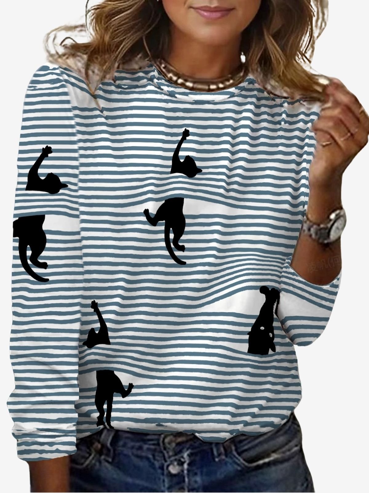 Women's Long Sleeve Tee T-shirt Spring/Fall Striped Jersey Crew Neck Daily Going Out Casual Top