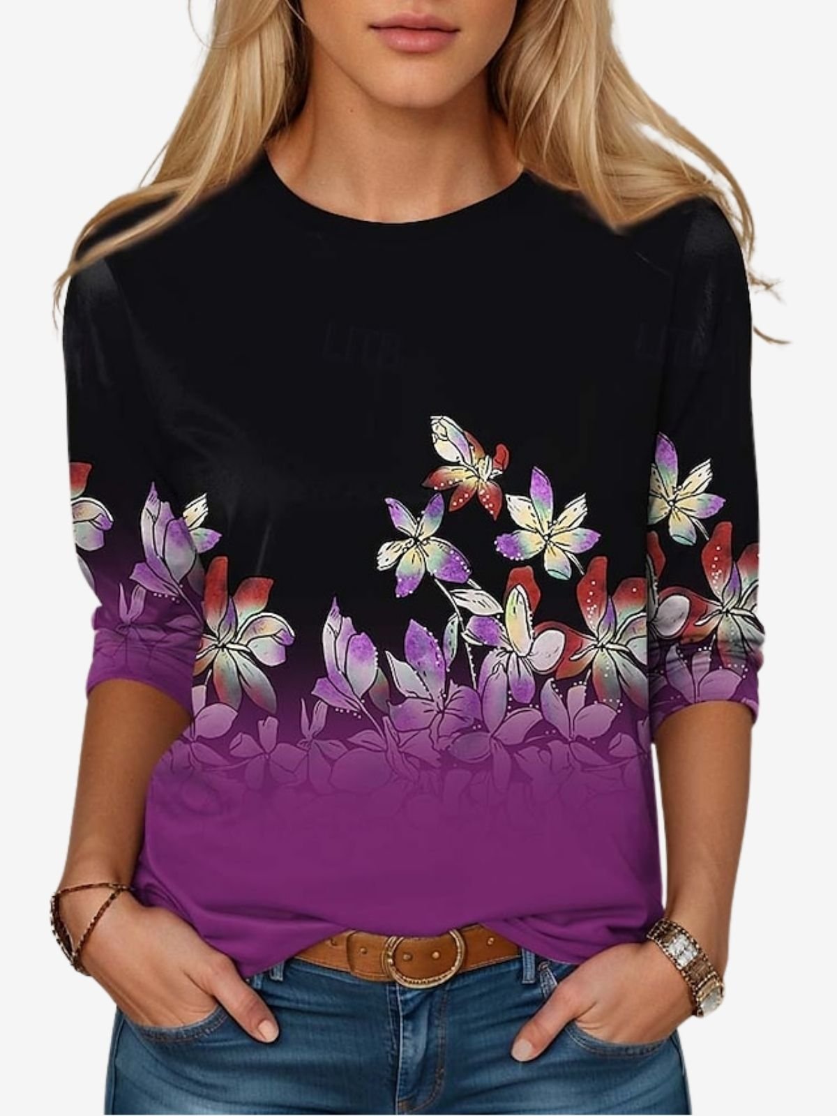 Women's Long Sleeve Tee T-shirt Spring/Fall Floral Jersey Crew Neck Daily Going Out Casual Top