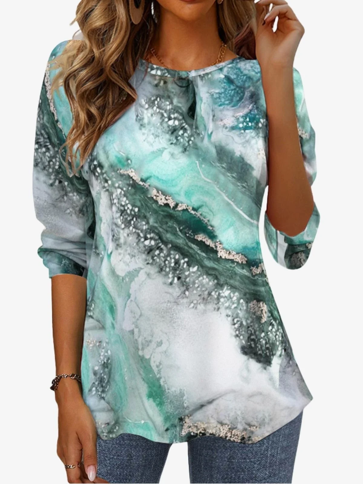 Women's Long Sleeve Tee T-shirt Spring/Fall Ombre Jersey Crew Neck Daily Going Out Casual Top