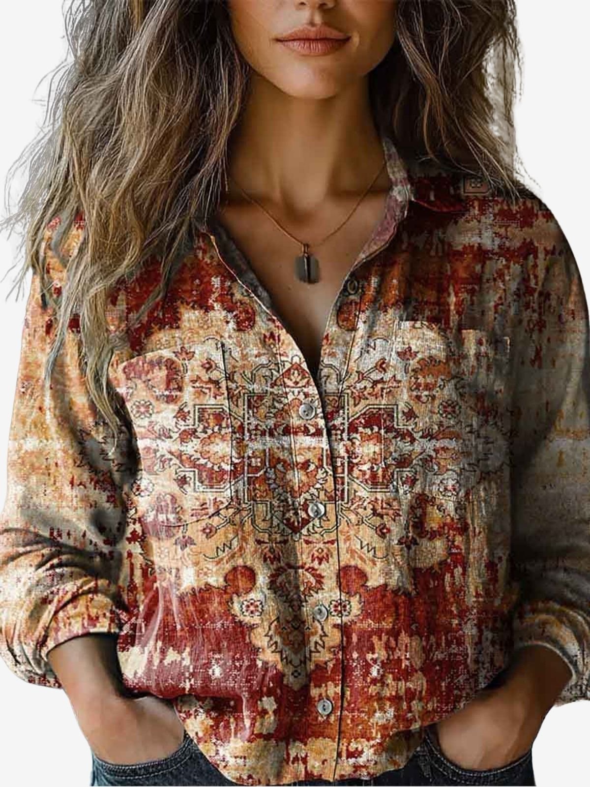 Women's Long Sleeve Shirt Spring/Fall Ethnic Shirt Collar Holiday Going Out Casual Top