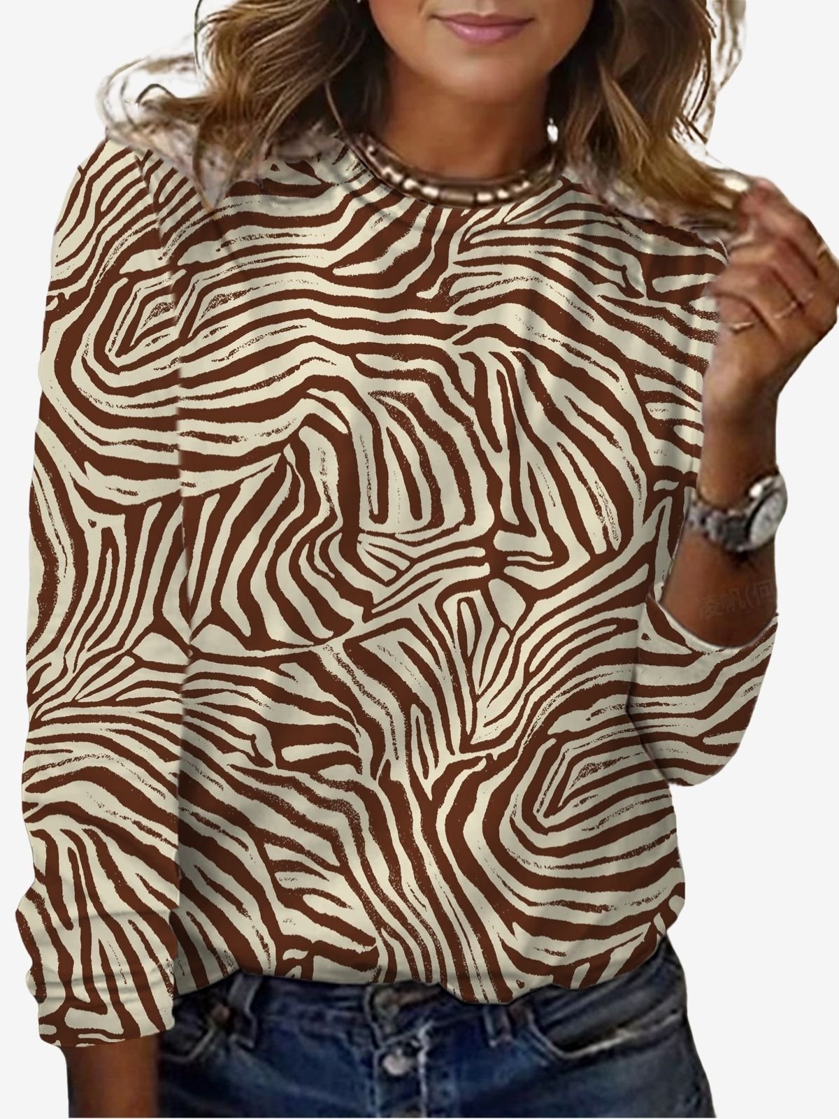 Women's Long Sleeve Tee T-shirt Spring/Fall Zebra Jersey Crew Neck Daily Going Out Casual Top