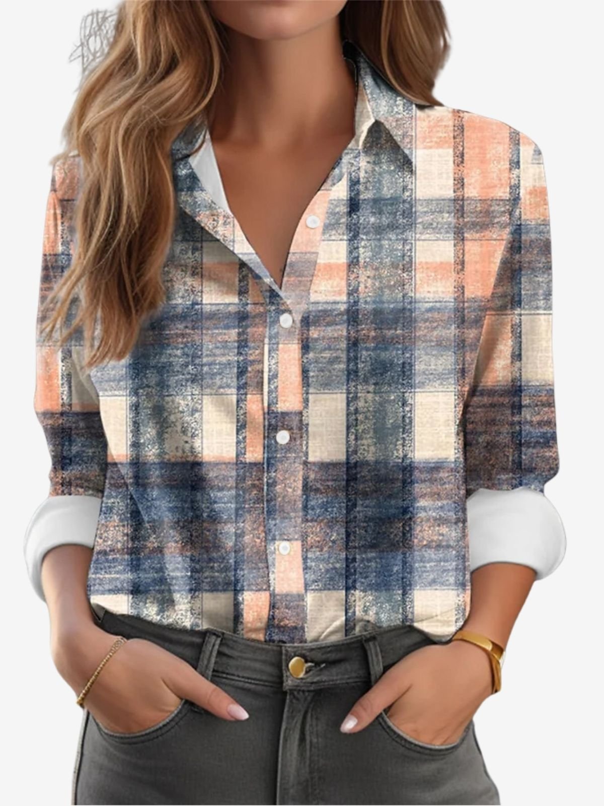 Women's Long Sleeve Shirt Spring/Fall Plaid Printing Shirt Collar Holiday Going Out Vintage Top