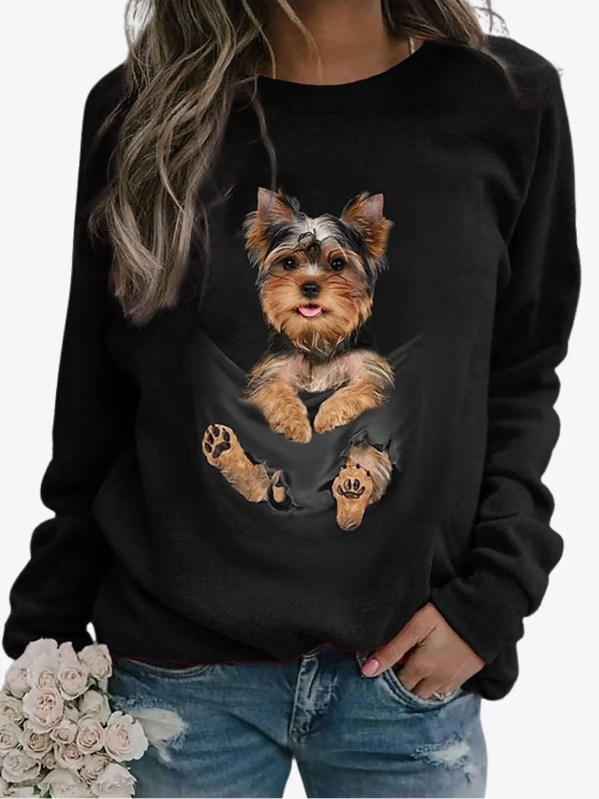 Women's Crew Neck Dog Printing Casual Spring/Fall Long Sleeve Sweatshirt