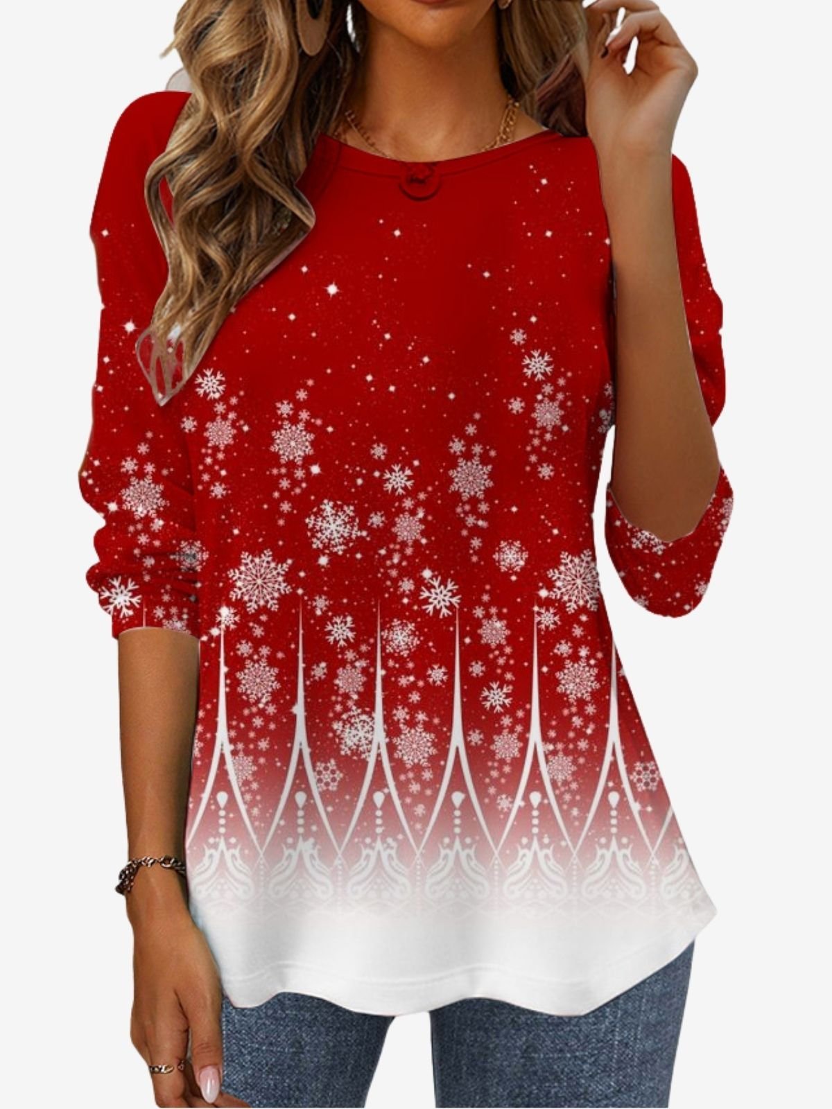 Women's Long Sleeve Tee T-shirt Spring/Fall Snowflake Jersey Crew Neck Daily Going Out Casual Top