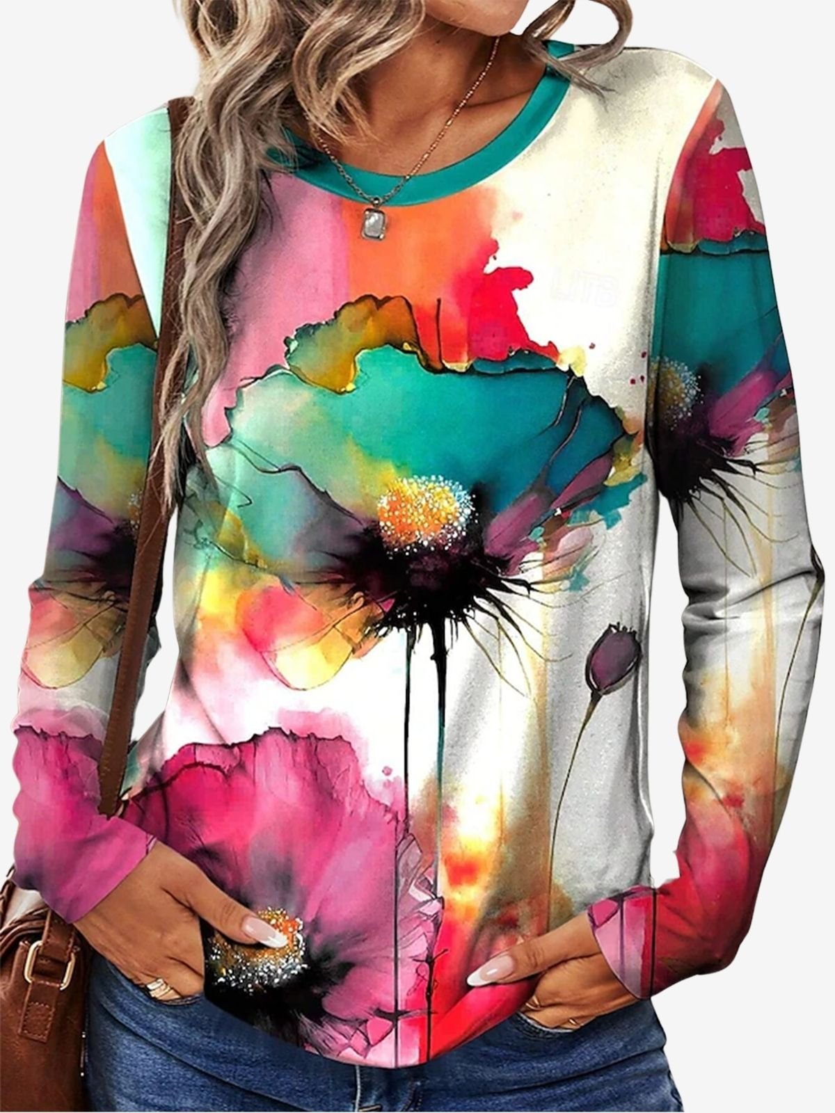 Women's Long Sleeve Tee T-shirt Spring/Fall Floral Printing Jersey Crew Neck Daily Going Out Casual Top