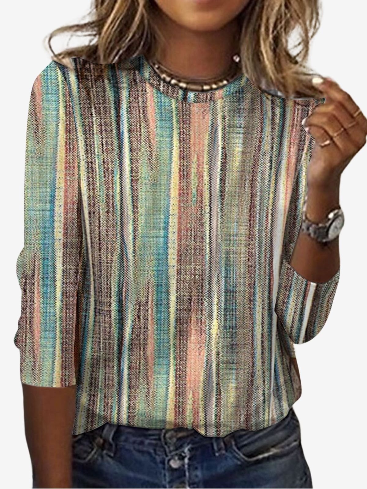 Women's Long Sleeve Tee T-shirt Spring/Fall Striped Jersey Crew Neck Daily Going Out Vintage Top