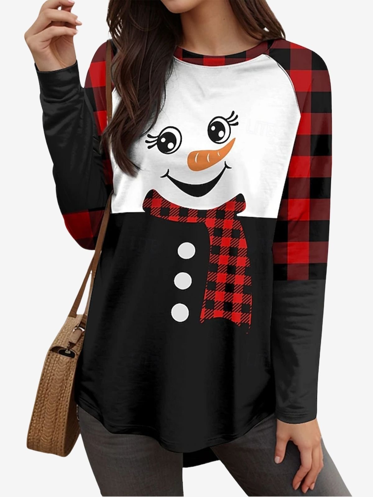 Women's Long Sleeve Tee T-shirt Spring/Fall Plaid Jersey Crew Neck Daily Going Out Casual Top