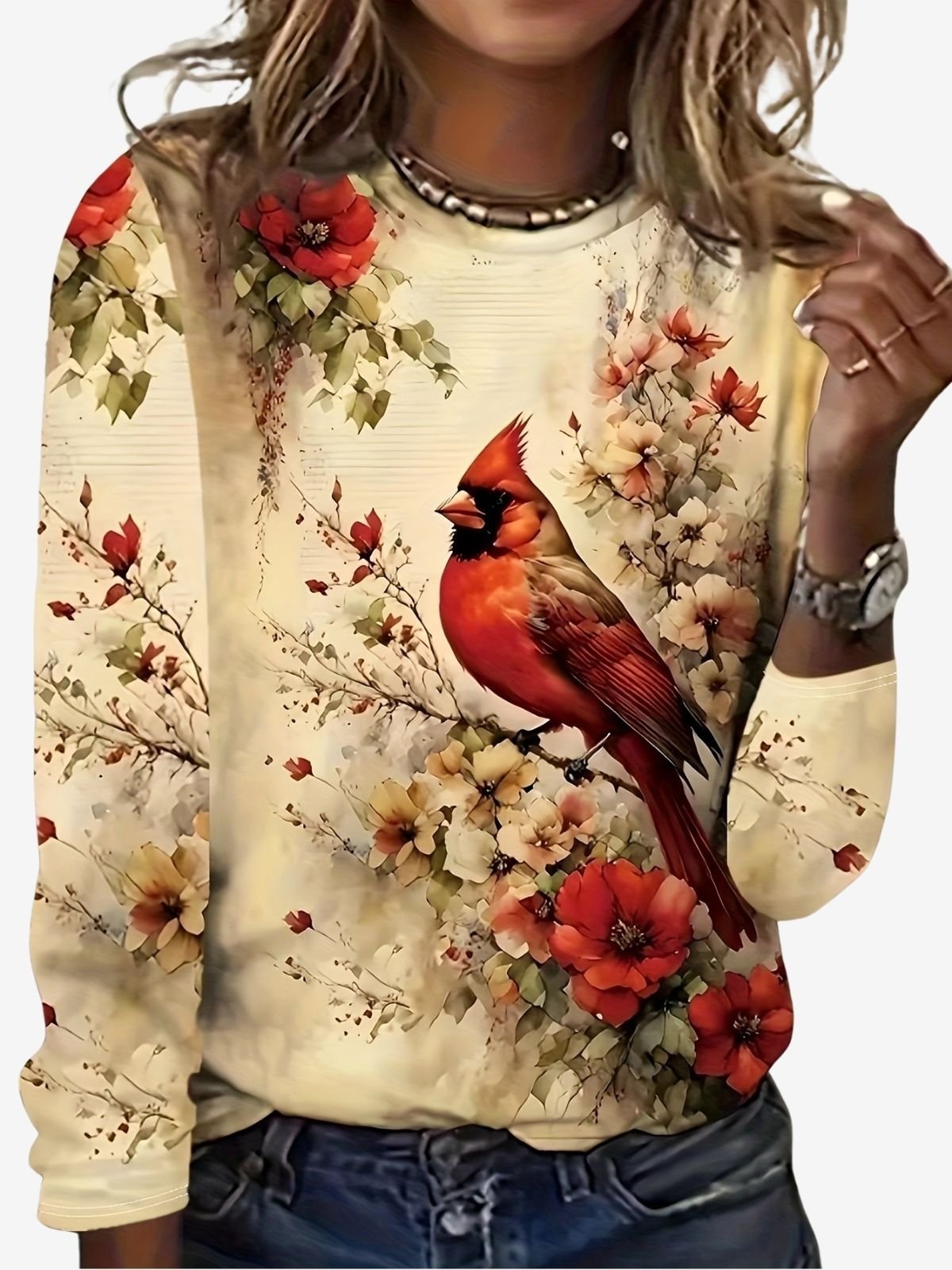 Women's Long Sleeve Tee T-shirt Spring/Fall Floral Jersey Crew Neck Daily Going Out Casual Top