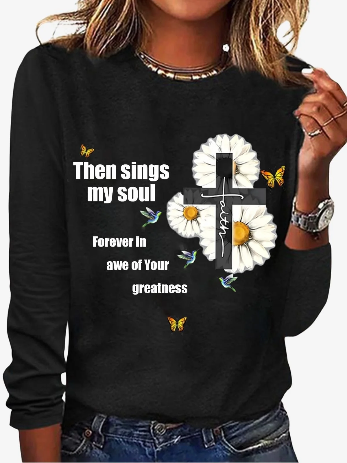 Women's Long Sleeve Tee T-shirt Spring/Fall Text Letters Jersey Crew Neck Daily Going Out Casual Top