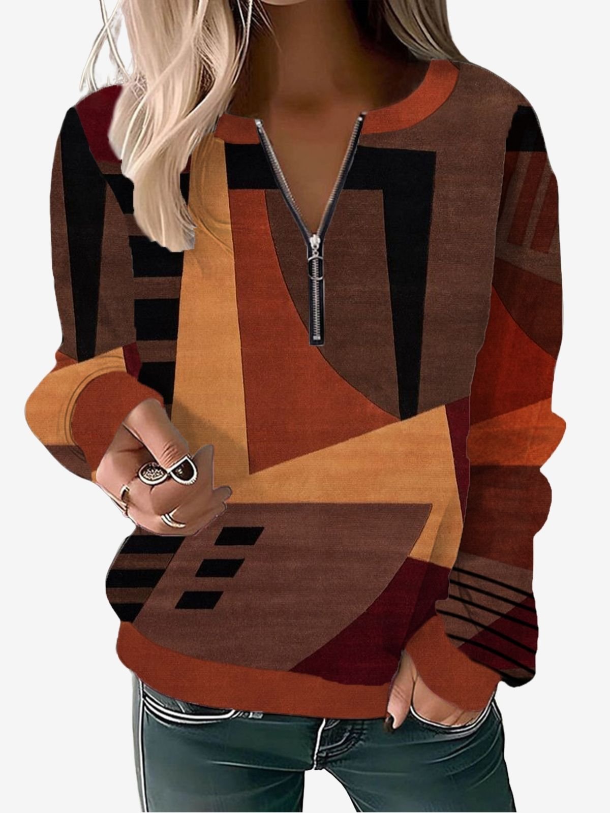 Women's Crew Neck Colorblock Casual Spring/Fall Long Sleeve Sweatshirt