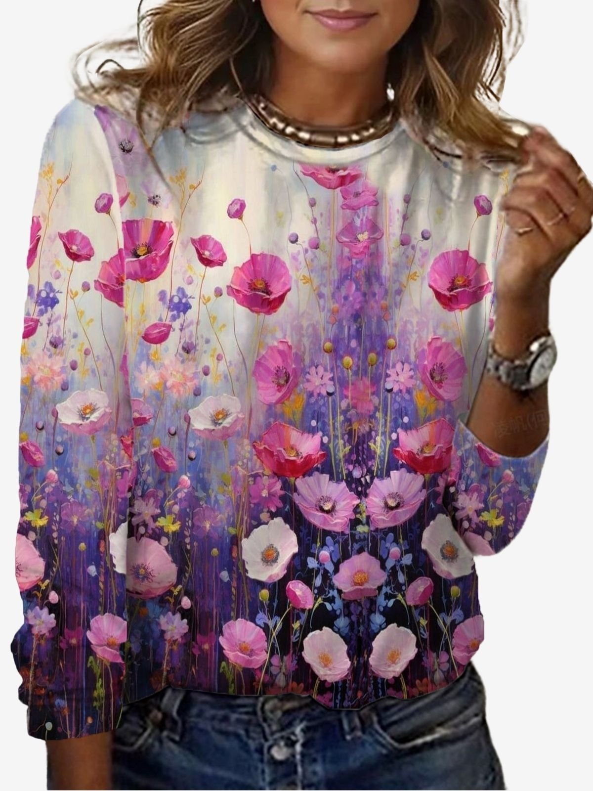 Women's Long Sleeve Tee T-shirt Spring/Fall Floral Jersey Crew Neck Daily Going Out Casual Top