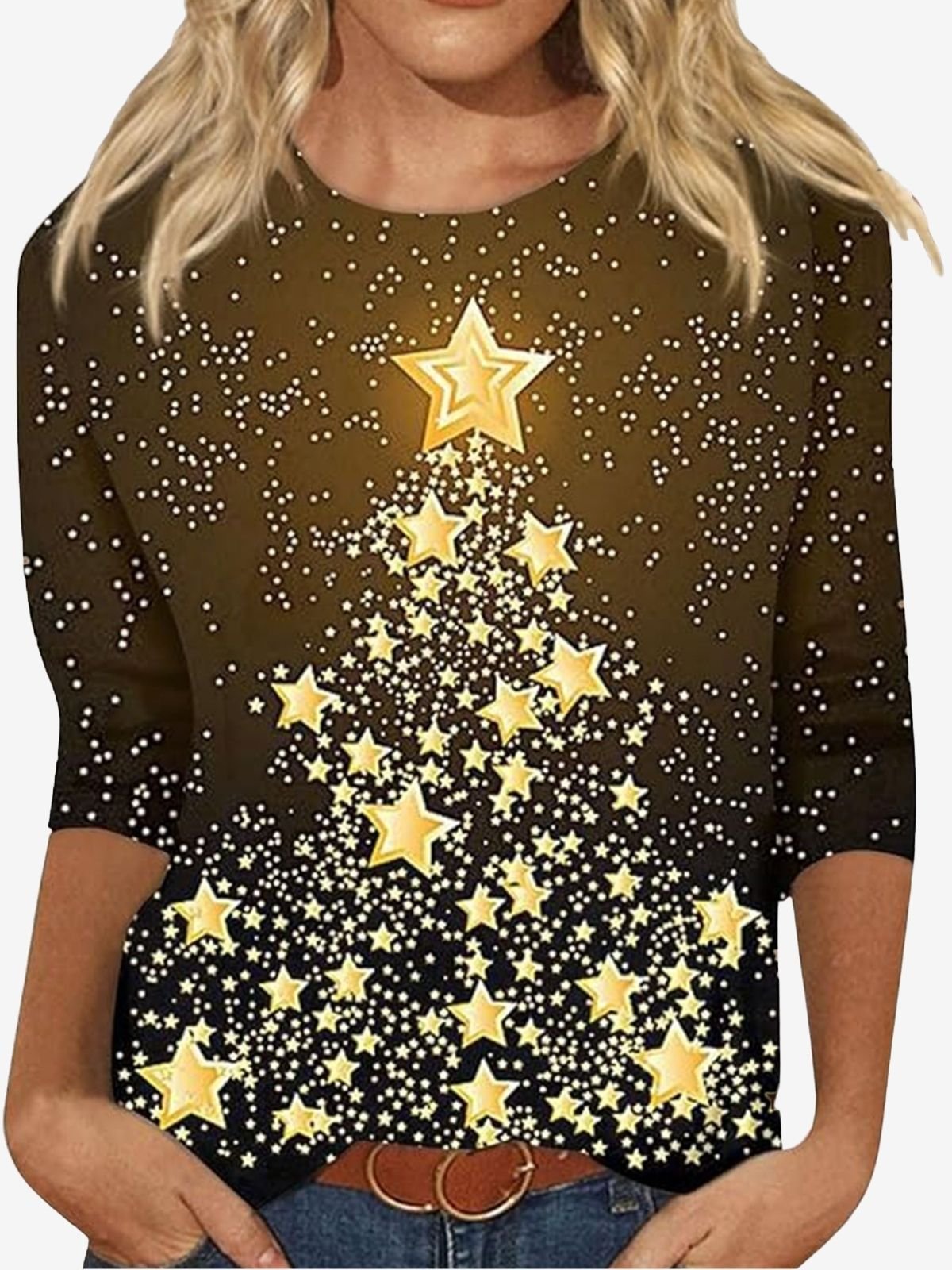 Women's Long Sleeve Tee T-shirt Spring/Fall Star Jersey Crew Neck Daily Going Out Casual Top