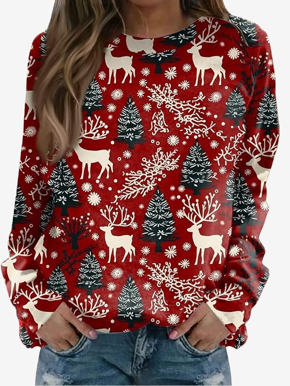 Women's Crew Neck Christmas Casual Spring/Fall Long Sleeve Sweatshirt