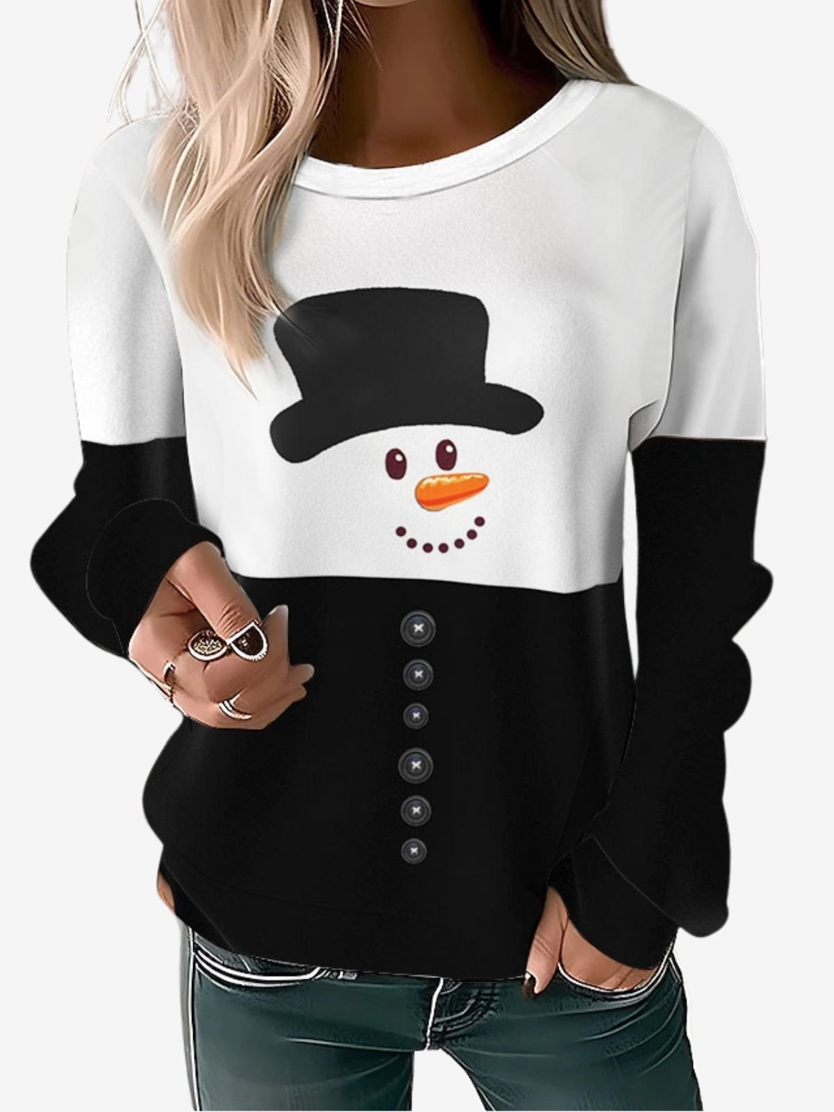 Women's Crew Neck Christmas Snowman Printing Casual Spring/Fall Long Sleeve Sweatshirt