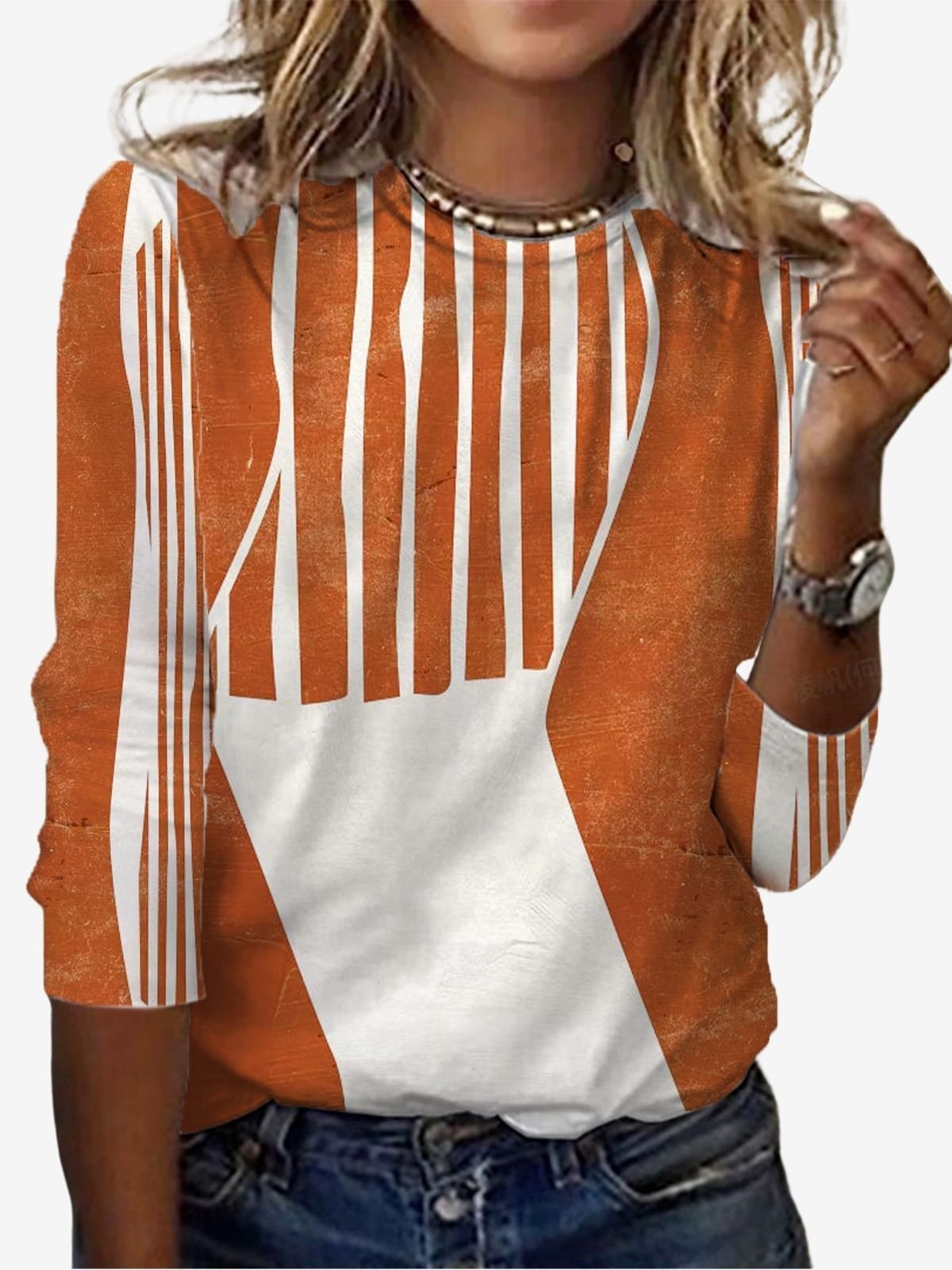 Women's Long Sleeve Tee T-shirt Spring/Fall Striped Jersey Crew Neck Daily Going Out Casual Top