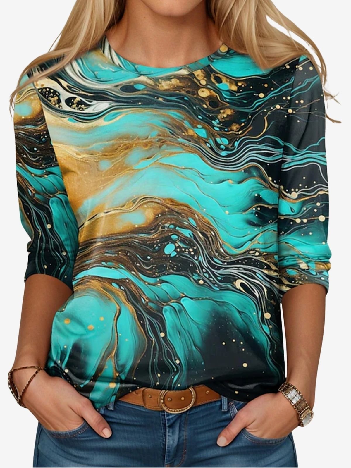 Women's Long Sleeve Tee T-shirt Spring/Fall Abstract Jersey Crew Neck Daily Going Out Casual Top