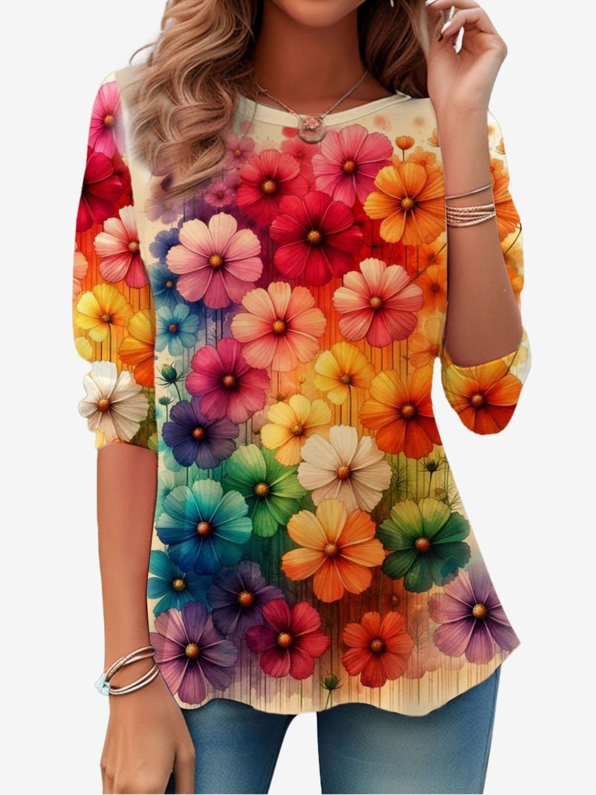 Women's Long Sleeve Tee T-shirt Spring/Fall Floral Jersey Crew Neck Daily Going Out Casual Top