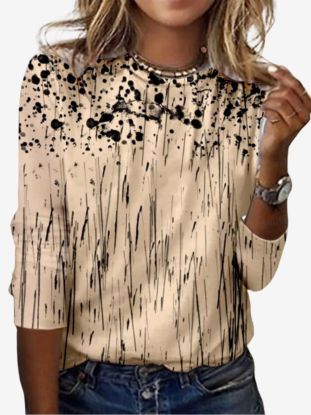 Women's Long Sleeve Tee T-shirt Spring/Fall Abstract Jersey Crew Neck Daily Going Out Casual Top