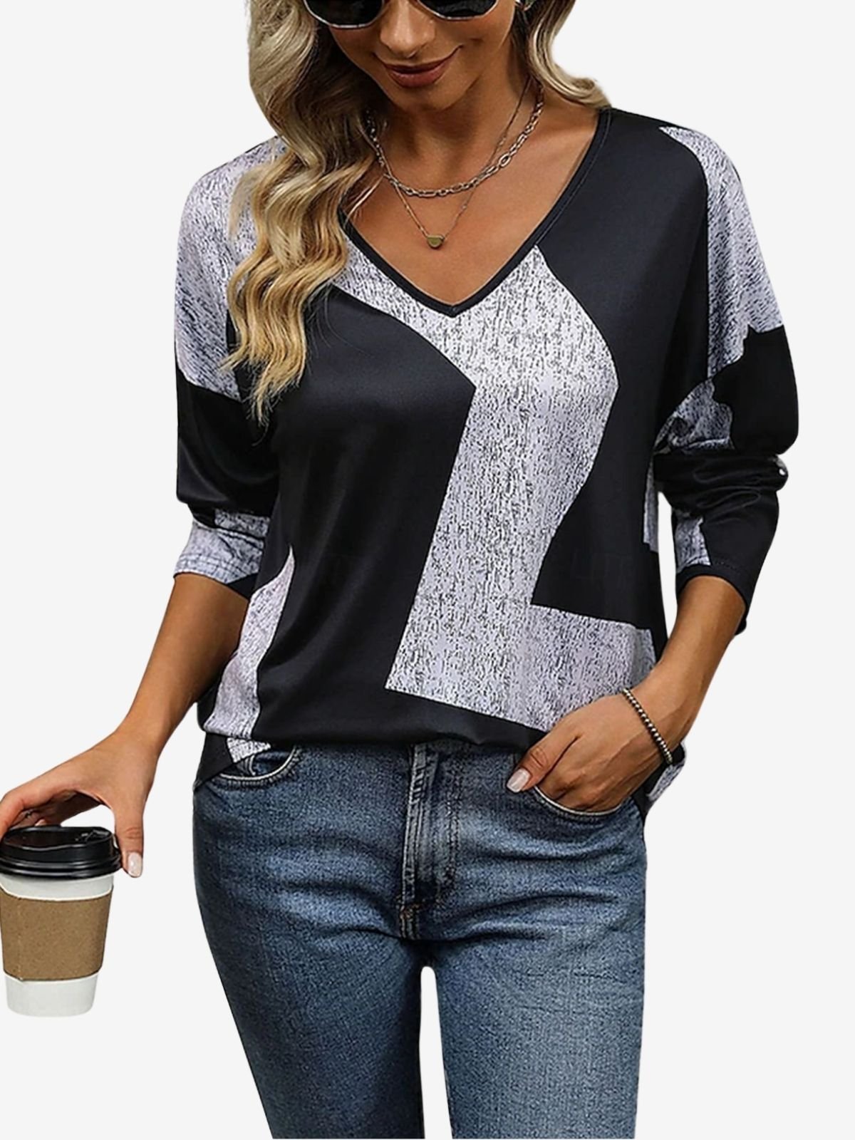 Women's Long Sleeve Tee T-shirt Spring/Fall Colorblock Jersey V Neck Daily Going Out Casual Top