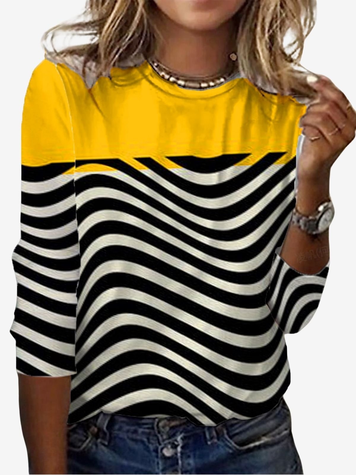 Women's Long Sleeve Tee T-shirt Spring/Fall Striped Jersey Crew Neck Daily Going Out Casual Top