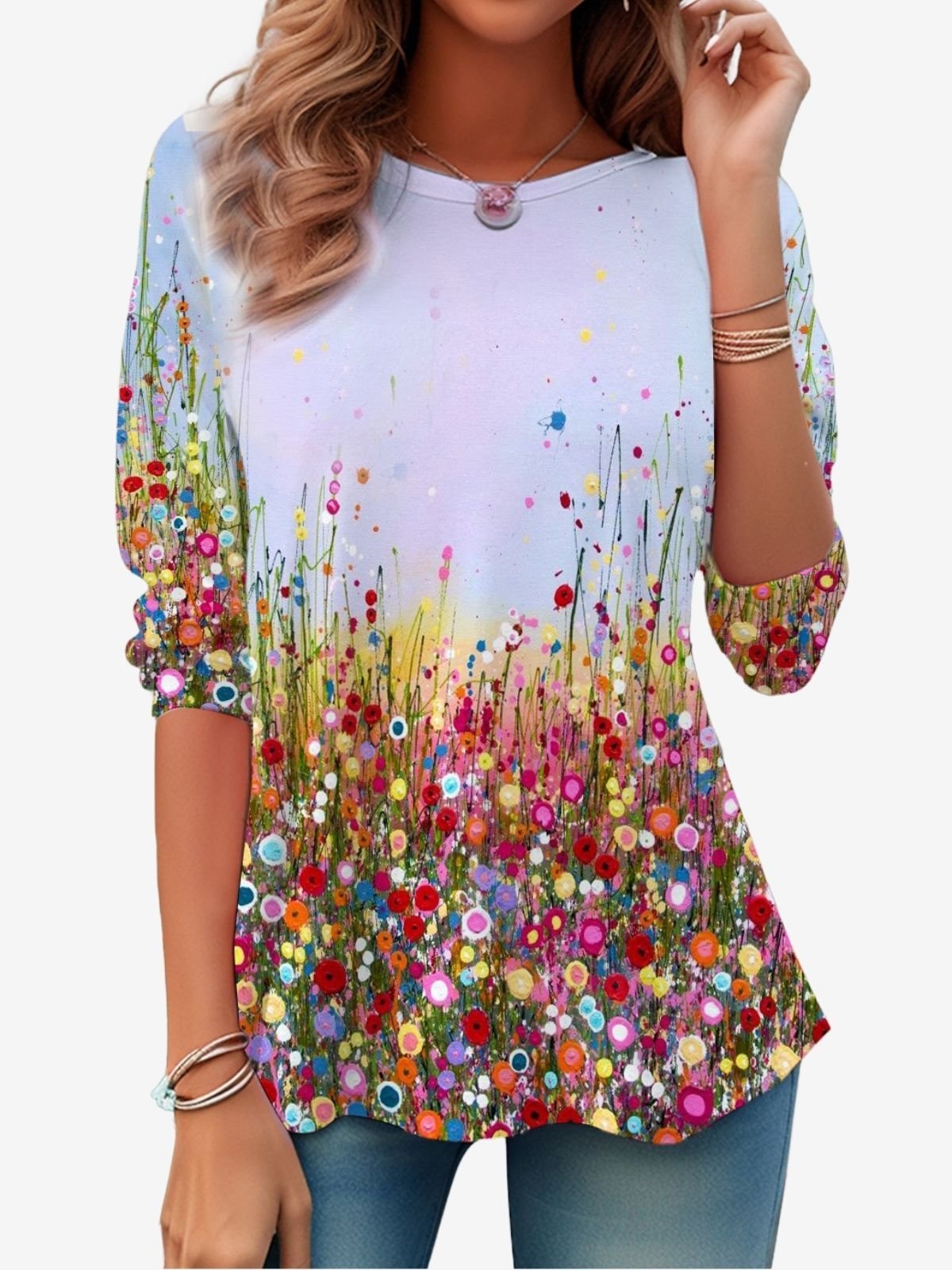 Women's Long Sleeve Tee T-shirt Spring/Fall Floral Jersey Crew Neck Daily Going Out Casual Top