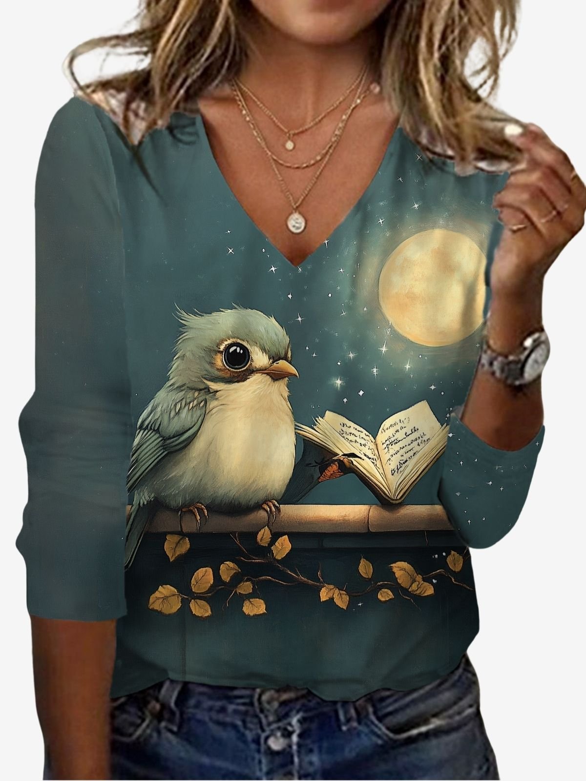 Women's Long Sleeve Tee T-shirt Spring/Fall Bird Jersey V Neck Daily Going Out Casual Top