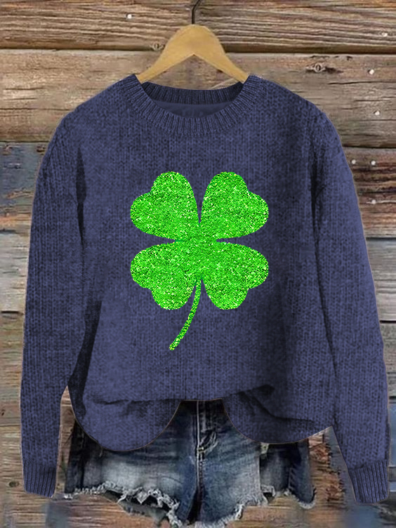 Women's Four-leaf Clover Crew Neck Casual Spring/Fall Long Sleeve Sweatshirt