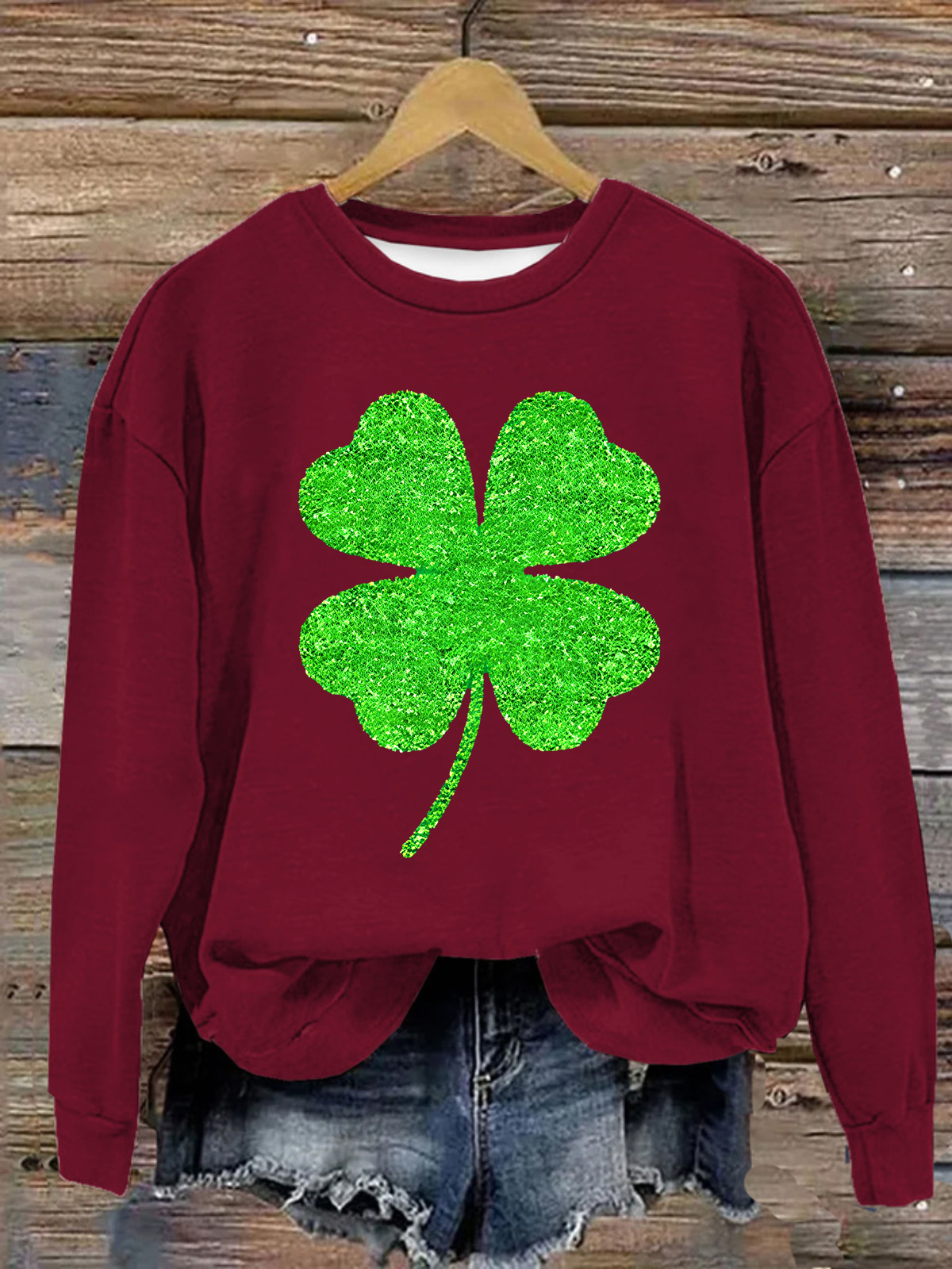 Women's Four-leaf Clover Crew Neck Casual Spring/Fall Long Sleeve Sweatshirt