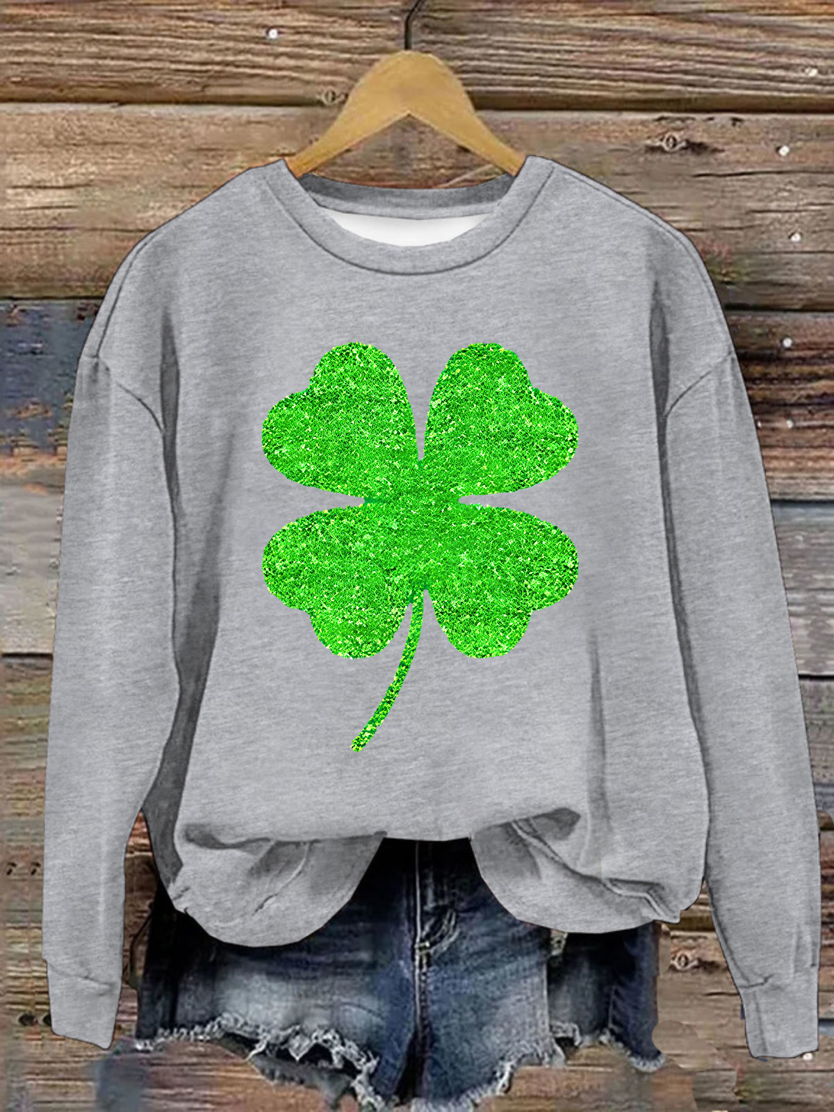 Women's Four-leaf Clover Crew Neck Casual Spring/Fall Long Sleeve Sweatshirt