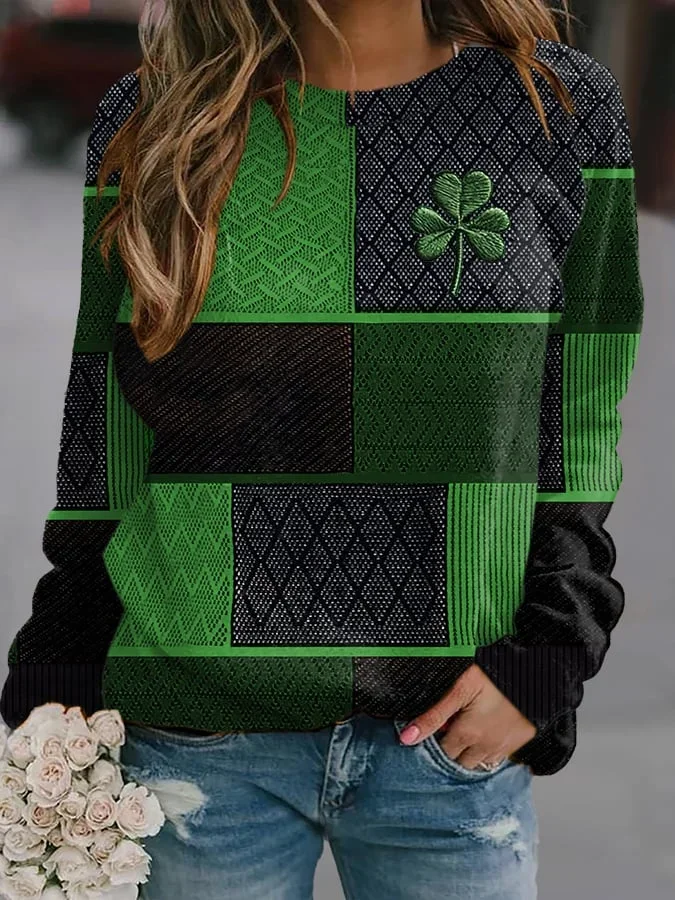 Women's Festival Shamrock Crew Neck Casual Spring/Fall Long Sleeve Sweatshirt