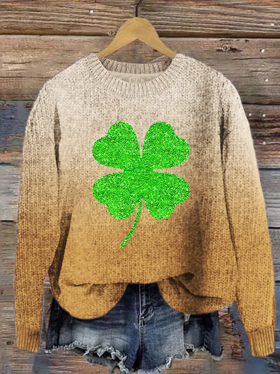 Women's Four-leaf Clover Crew Neck Casual Spring/Fall Long Sleeve Sweatshirt