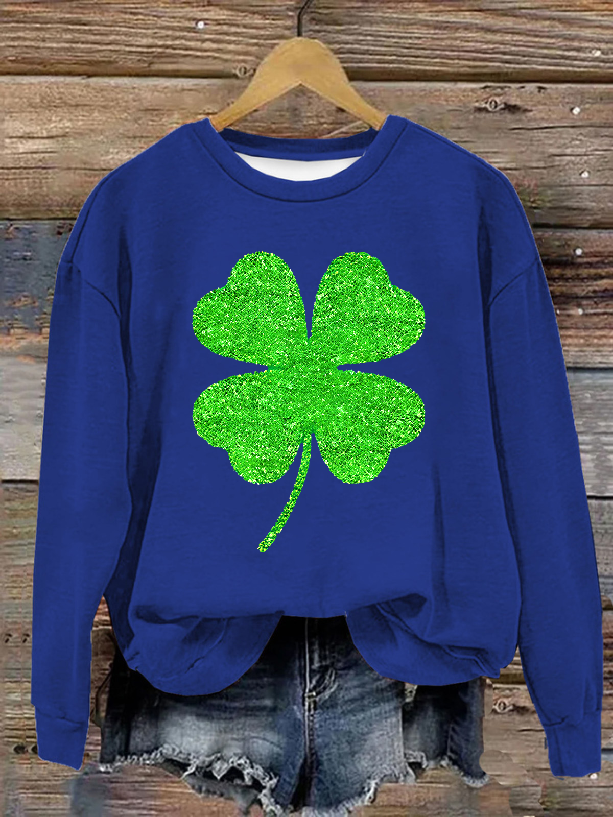 Women's Four-leaf Clover Crew Neck Casual Spring/Fall Long Sleeve Sweatshirt