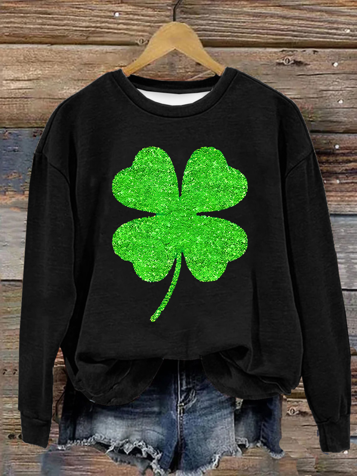 Women's Four-leaf Clover Crew Neck Casual Spring/Fall Long Sleeve Sweatshirt