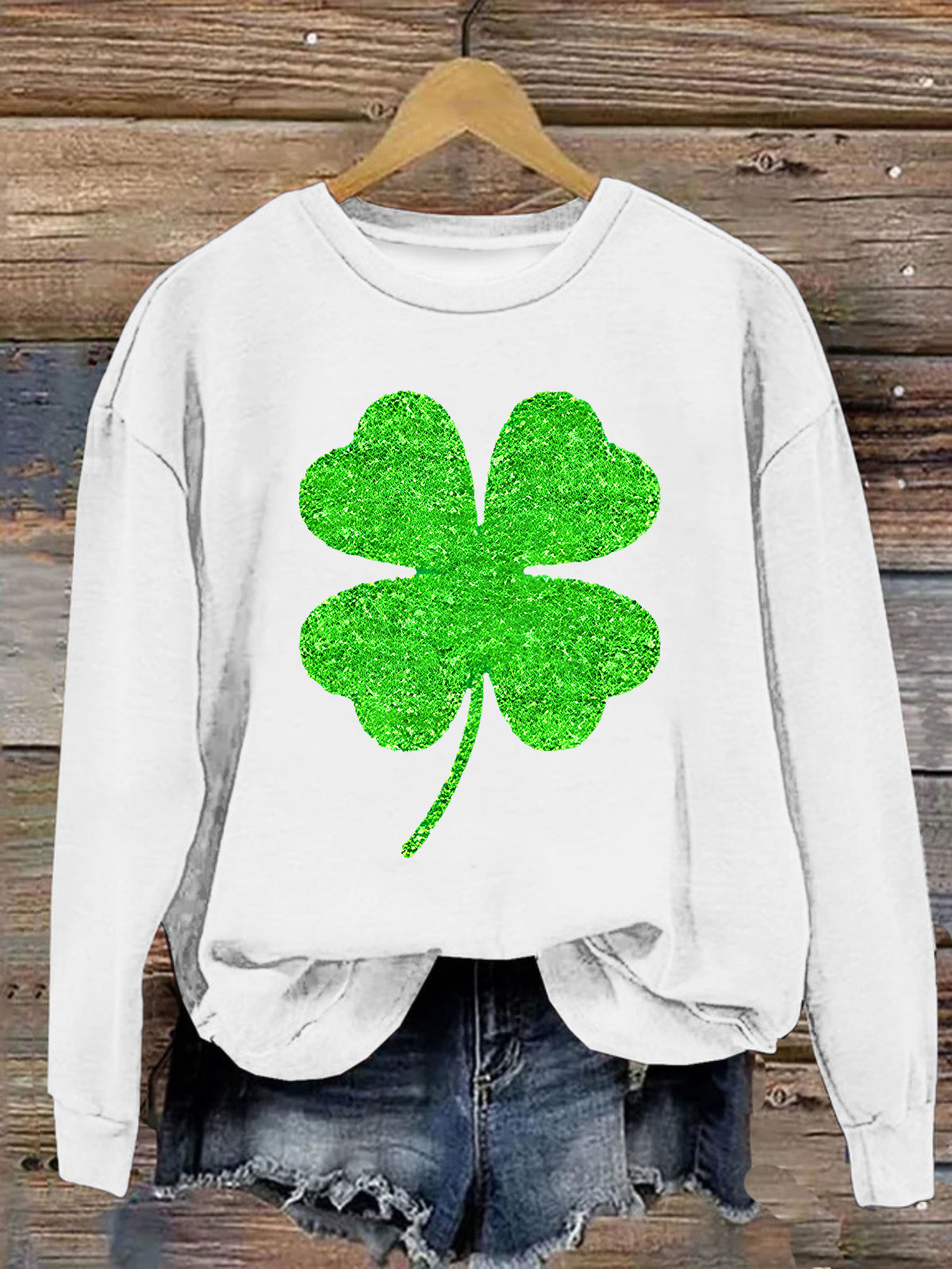 Women's Four-leaf Clover Crew Neck Casual Spring/Fall Long Sleeve Sweatshirt