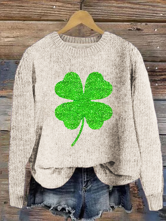 Women's Four-leaf Clover Crew Neck Casual Spring/Fall Long Sleeve Sweatshirt